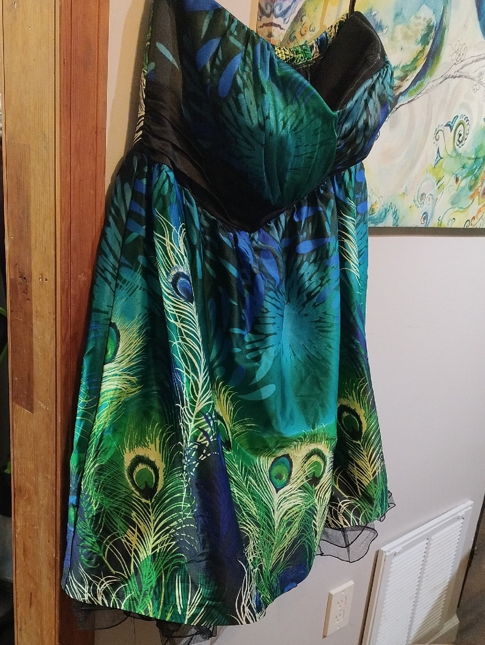 Z Cavaricci Strapless Peacock Dress Size 12